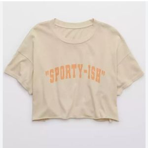 Offline by Aerie Ladies Cropped Tee w/ "Sporty-ish" on front